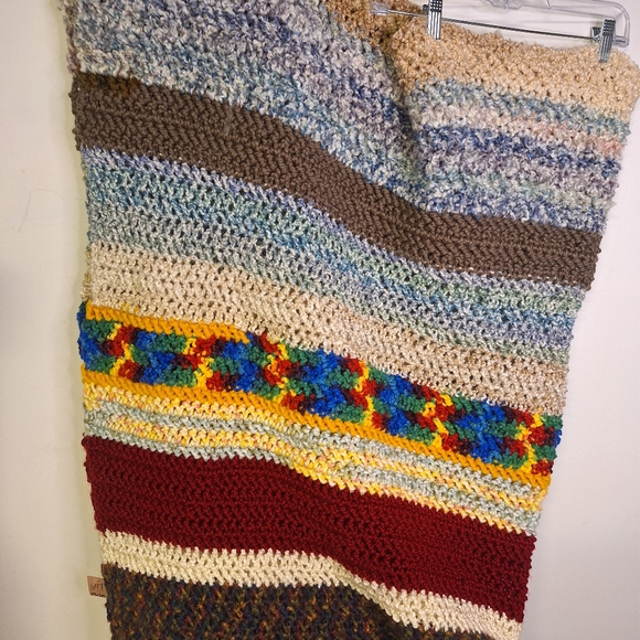 Crocheted Multi Colored Blanket or Throw 72" X 50" - Picture 2 of 5